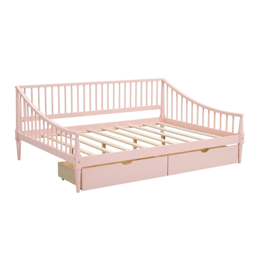 Full Size Daybed with Two Storage Drawers and Support Legs Pink