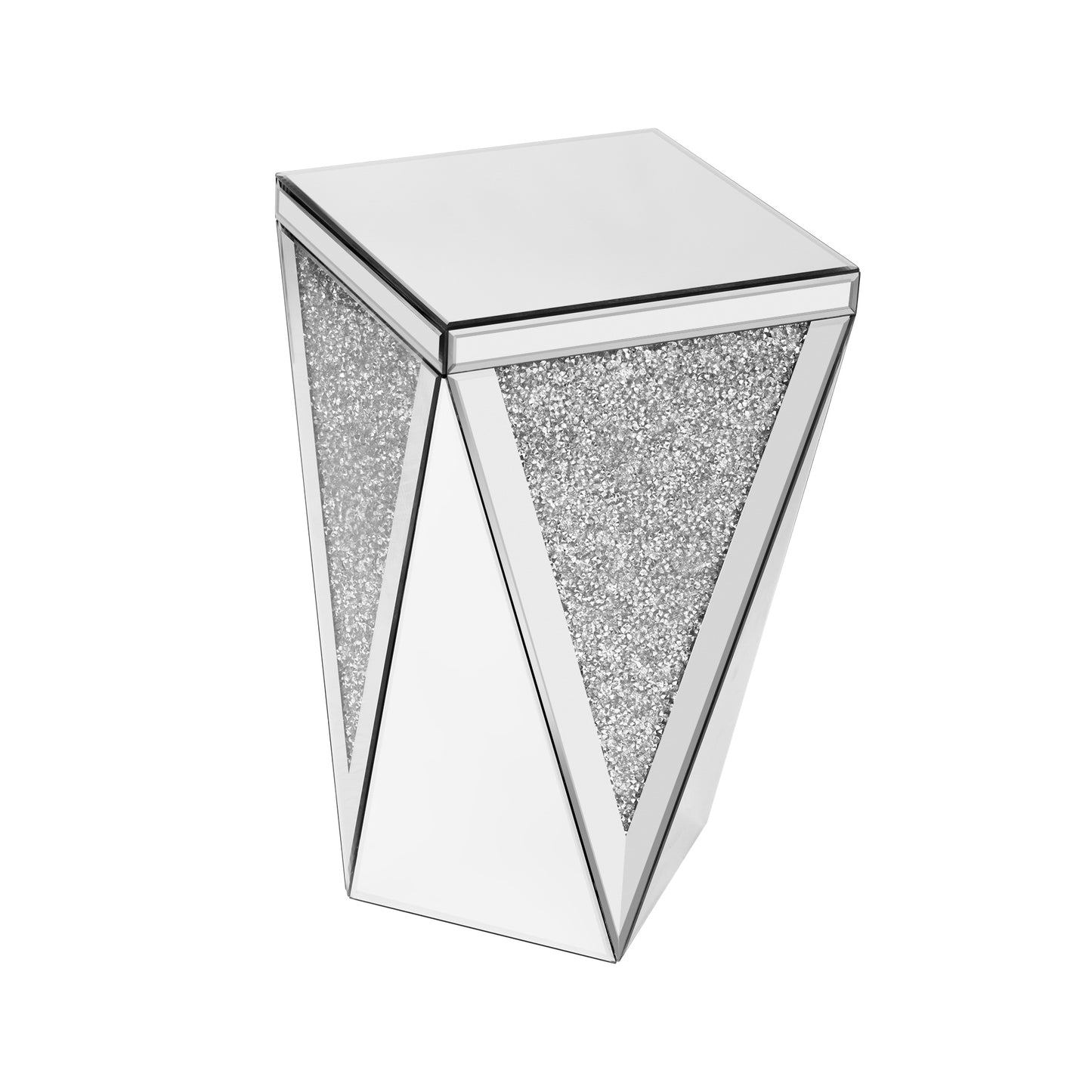 U-Can 13.8'' Silver Square Mirrored End Table, Modern Side Table with Crushed Diamond for Living Room, No Assembly Required