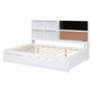 Full Size Daybed with Storage Shelves, Blackboard, Cork board, USB Ports and Twin Size Trundle  White