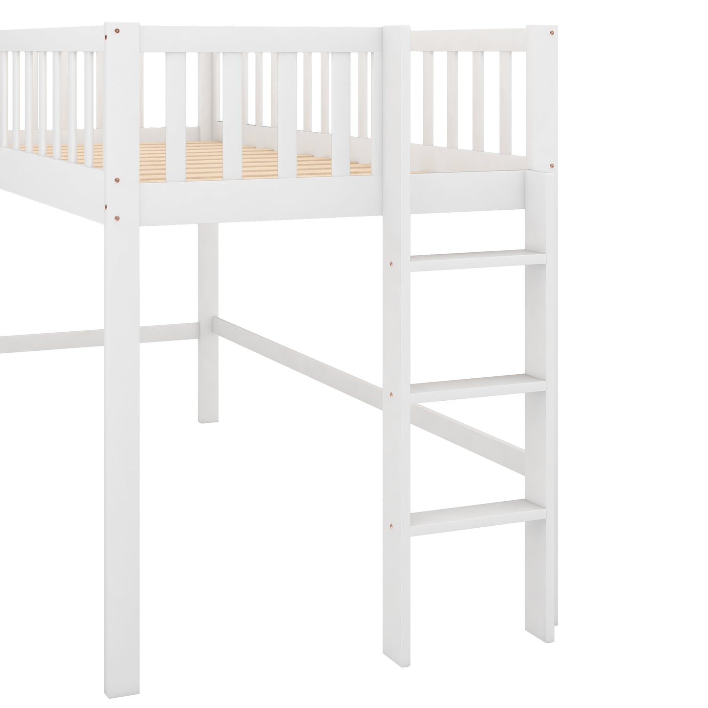 Twin Size Low Loft Bed with Ladder and Slide White