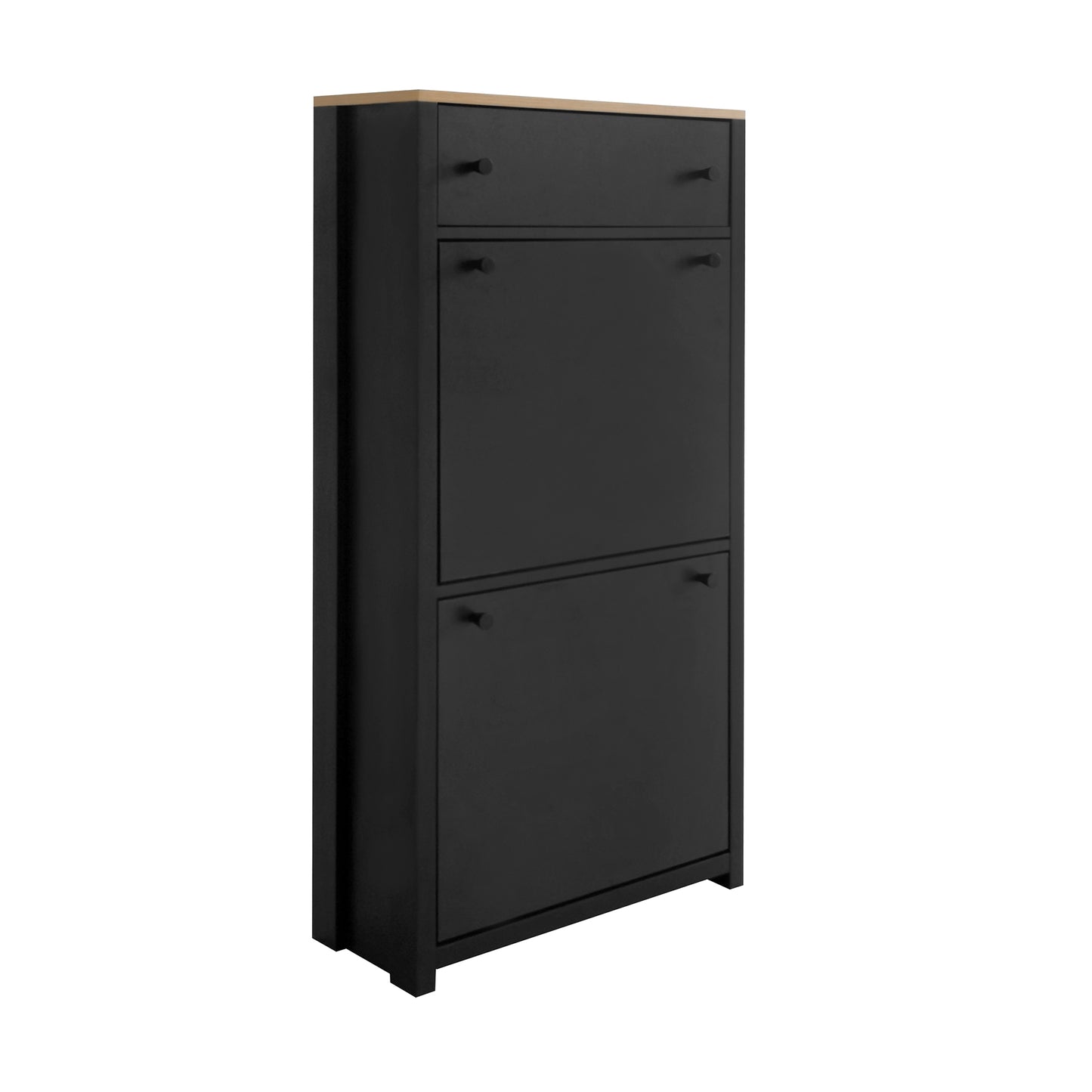 ONTREND with 2 flip drawers, top shoe cabinet with drawers, independent shoe rack with adjustable panel, for hallway use, black