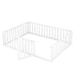 Queen Size Wood Floor Bed Frame with Fence and Door White(OLD SKU:WF289663AAK)