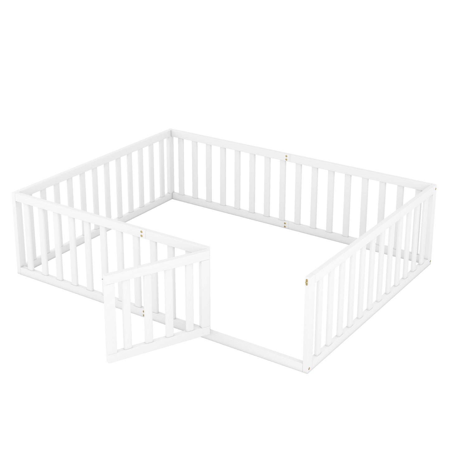 Queen Size Wood Floor Bed Frame with Fence and Door White(OLD SKU:WF289663AAK)