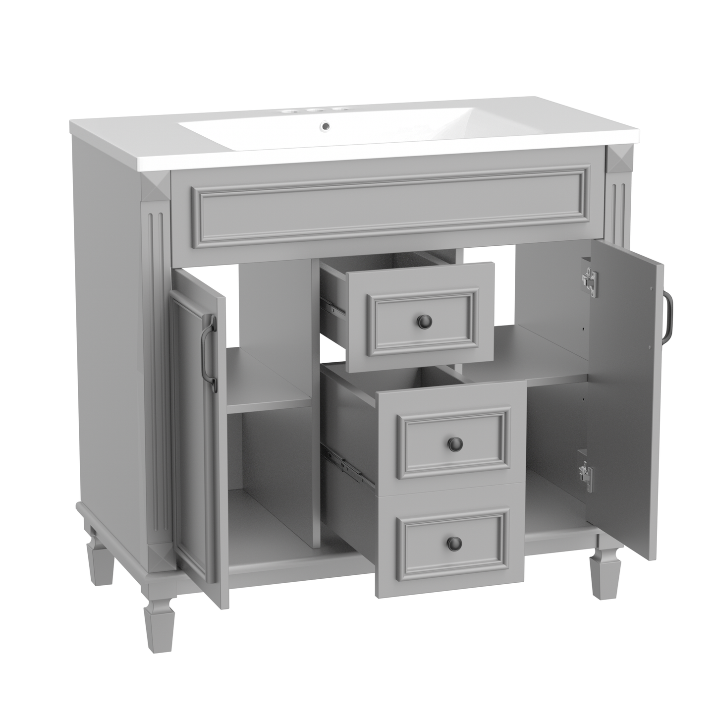 36" Bathroom Vanity with Top Sink, Modern Storage Cabinet with 2 Soft-Closing Doors and 2 Drawers