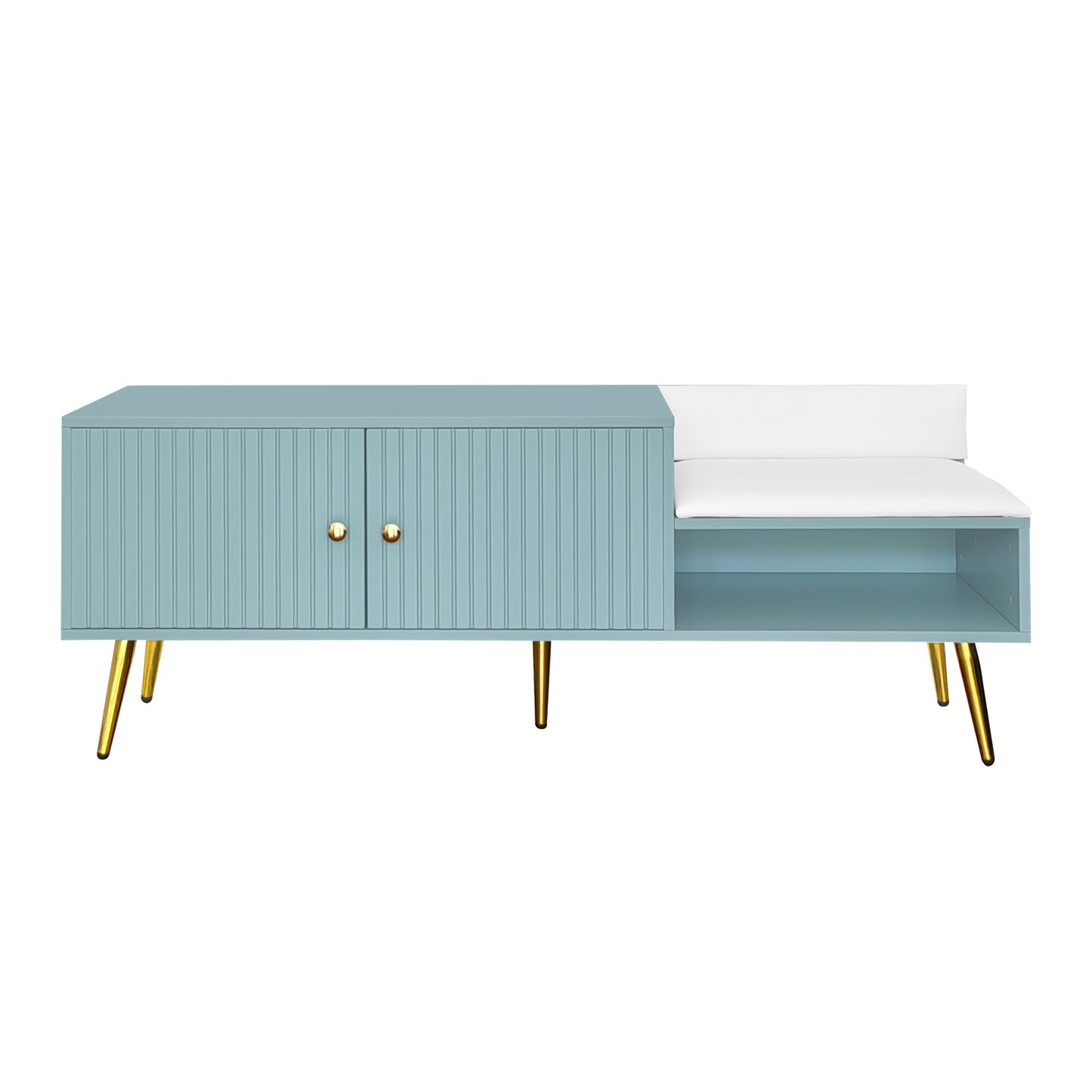 Modern Shoe Storage Bench with Hidden Storage and Upholstered Cushions, Tiffany Blue Finish