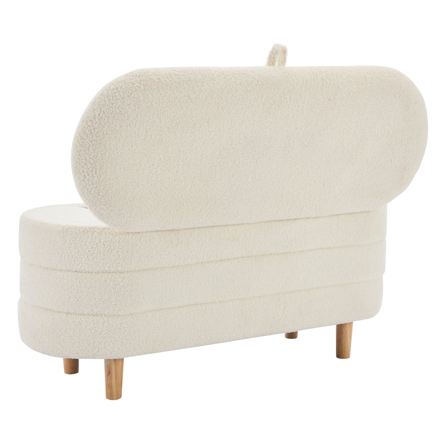 Elegant Upholstered Sherpa Fabric Storage Ottoman with Wood Legs, Storage Bench for Bedroom, Living Room, White