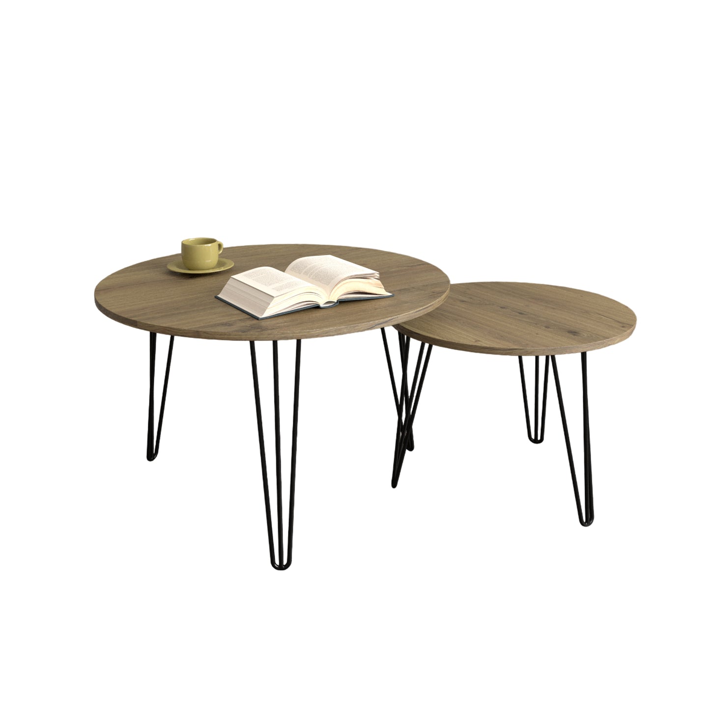 27.56'' Round Nesting Coffee Table Set of 2, Circular Nesting End Table Set  Sturdy Metal Base for Living Room, bedroom, Brown