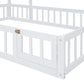 Wooden Full Size Children's Bed with Detachable Headboard and Integrated Clothes Drying Rack, White