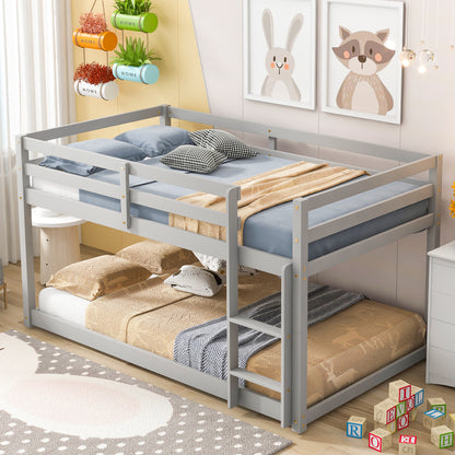 Twin over Twin Floor Bunk Bed,Grey