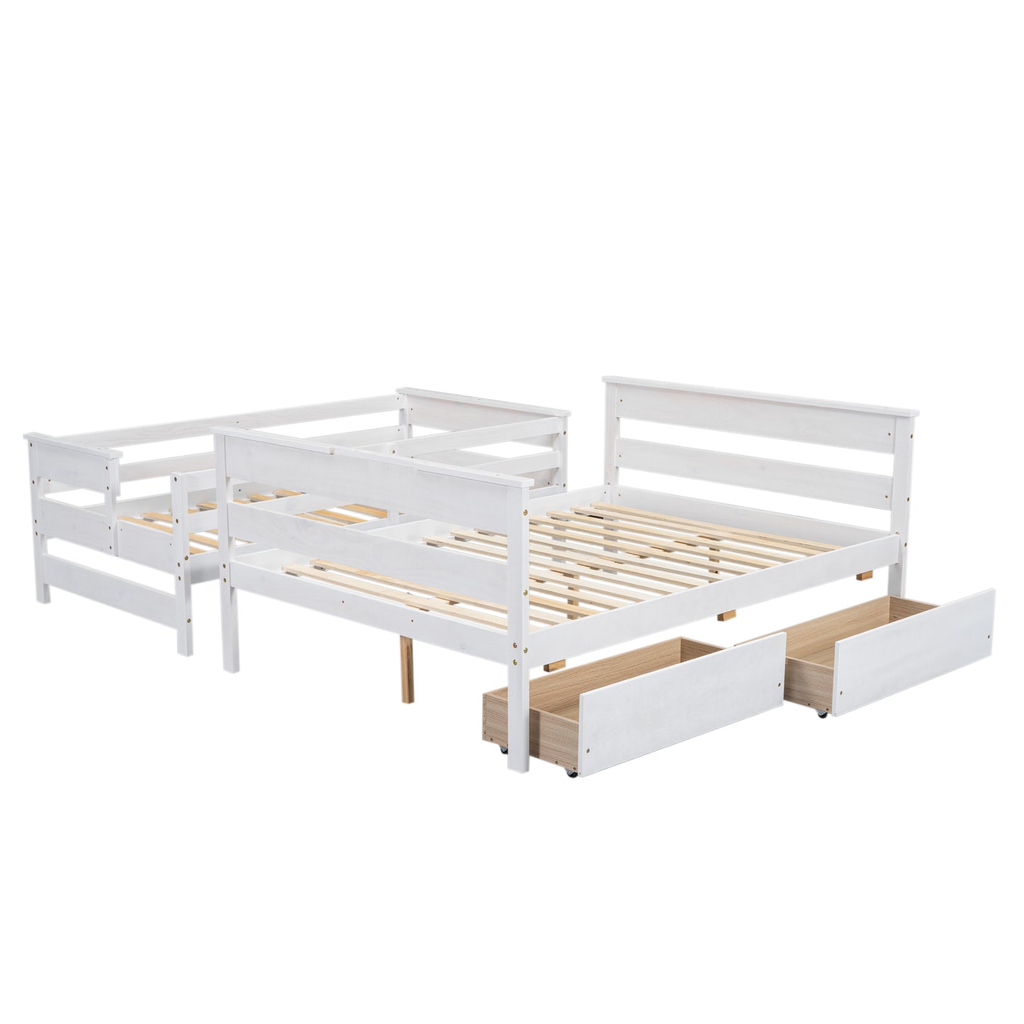 Wood Twin over Full Bunk Bed with 2 Drawers  White