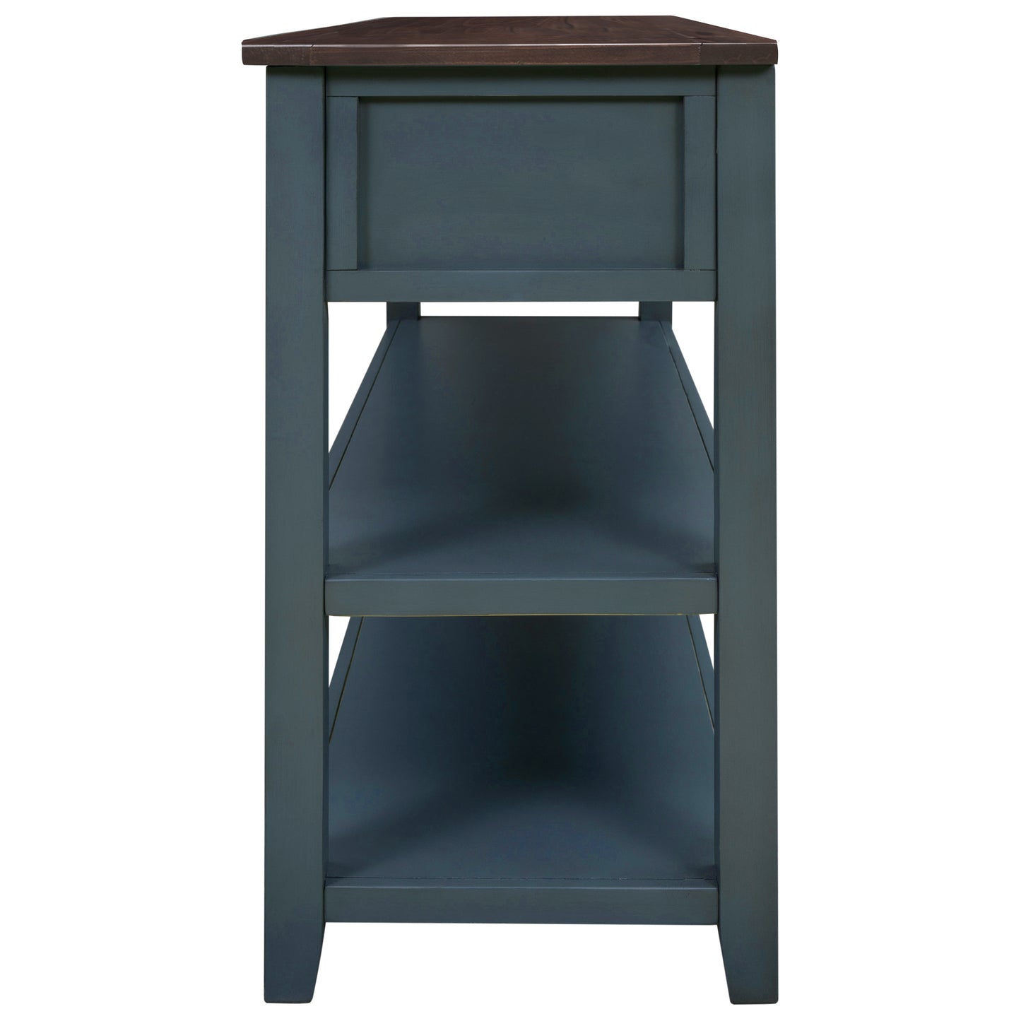 Retro Design Console Table with Two Open Shelves, Pine Solid Wood Frame and Legs for Living Room (Navy)