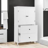 Bathroom Storage Cabinet, Cabinet with Two Doors and Drawers, Adjustable Shelf, MDF Board, White