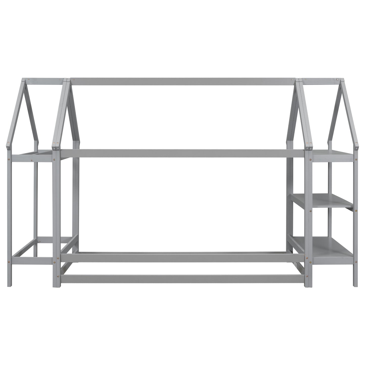 Twin House-Shaped Floor Bed with 2 Detachable Stands Grey