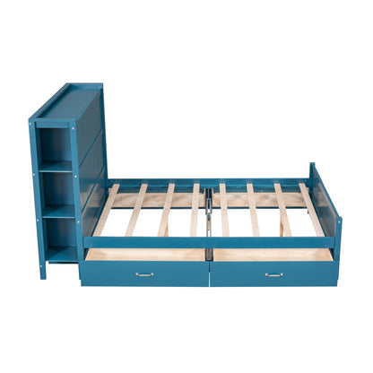 Full Platform Bed with Storage Shelves Blue