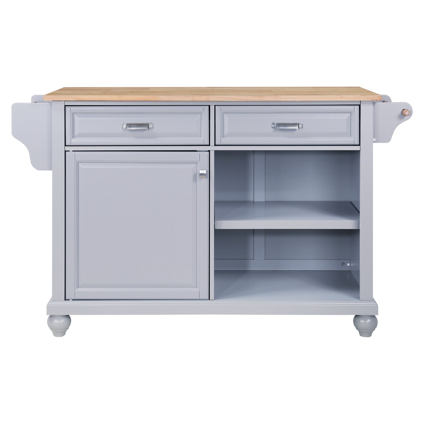 Cambridge Kitchen Island with Natural Wood Top, Storage Cabinet, and Gray + Solid Wood + MDF Design