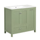 36" Bathroom Vanity with Sink, Double Door Cabinet, Large Drawer, and Flip Drawer, Green Finish