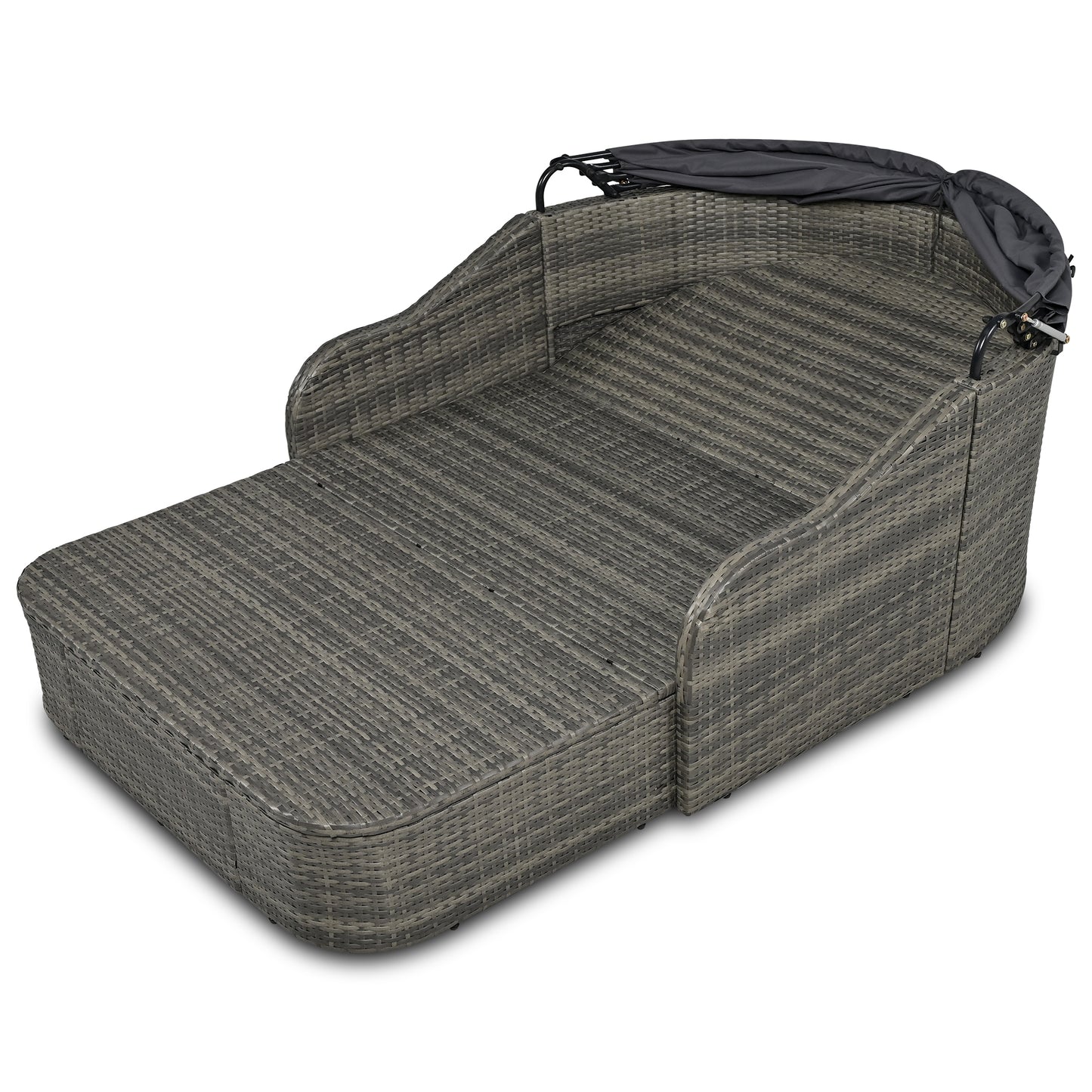 Tumbona para exteriores GO de 79,9" con dosel ajustable, sillón doble en mimbre gris y cojín