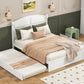 Wood Queen Size Platform Bed with Twin Size Trundle and 2 Drawers White