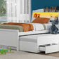 Twin Size Platform Bed with Storage LED Headboard Twin Size Trundle and 3 Drawers White