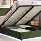 Large hydraulic storage bed with soft cushion lifting storage bed with RGB LED lights, Bluetooth speaker lychee velvet, green