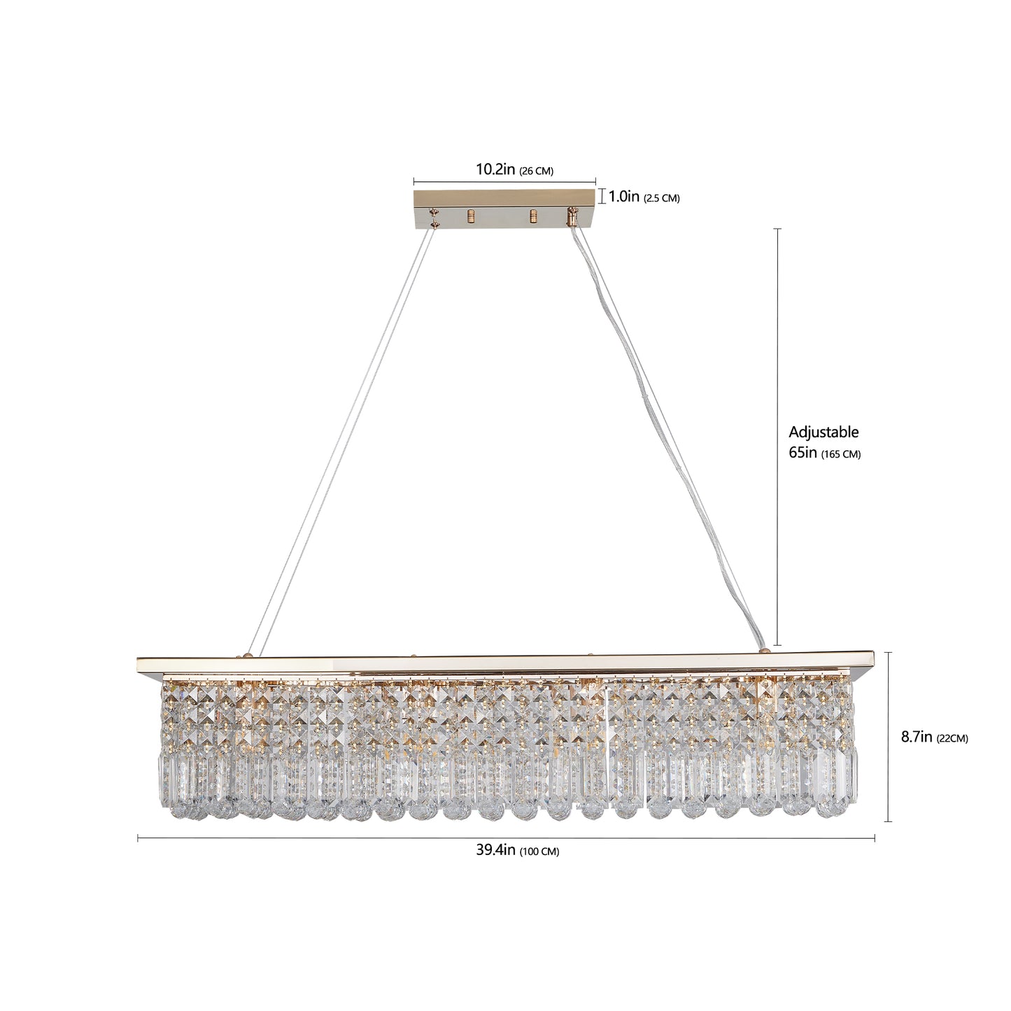 Modern Crystal Chandelier for Dining Room 8-Light Gold Rectangle Raindrop Chandelier L39.4'' x W9.8'' x H8.7'(Bulb Not Included)