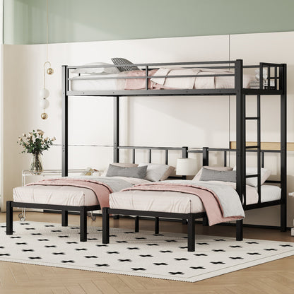 Twin over Twin & Twin Bunk Beds for 3, Twin XL over Twin & Twin Bunk Bed Metal Triple Bunk Bed, Black