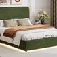 Large hydraulic storage bed with soft cushion lifting storage bed with RGB LED lights, Bluetooth speaker lychee velvet, green