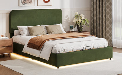 Hydraulic Storage Bed with LED Lights Green