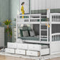 Twin over Twin Wood Bunk Bed with Trundle and Drawers White