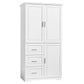 Tall and Wide Storage Cabinet with Doors, Three Drawers for Bathrooms and Offices, White Finish