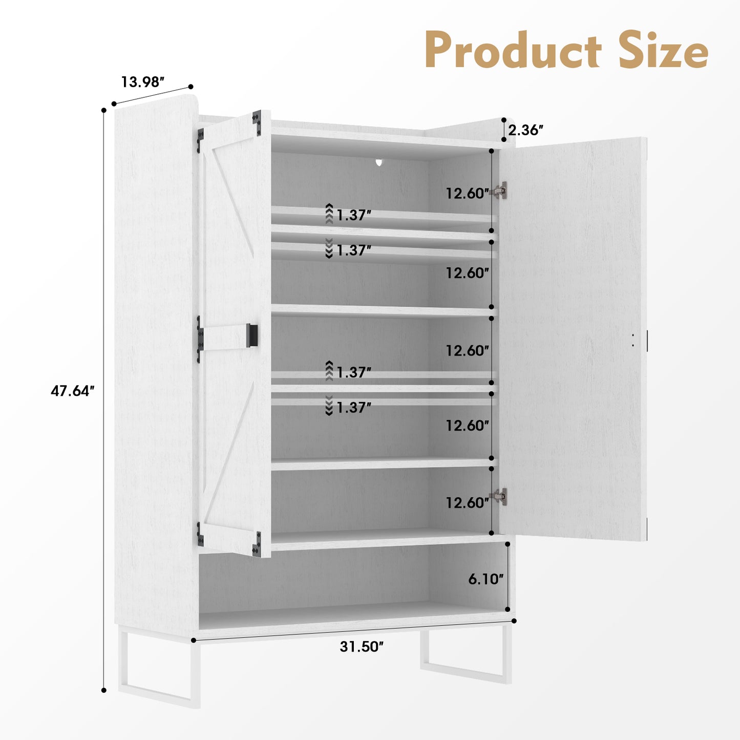 Zapatero con puertas, 6 niveles de almacenamiento con estantes ajustables, organizador de zapatero de madera