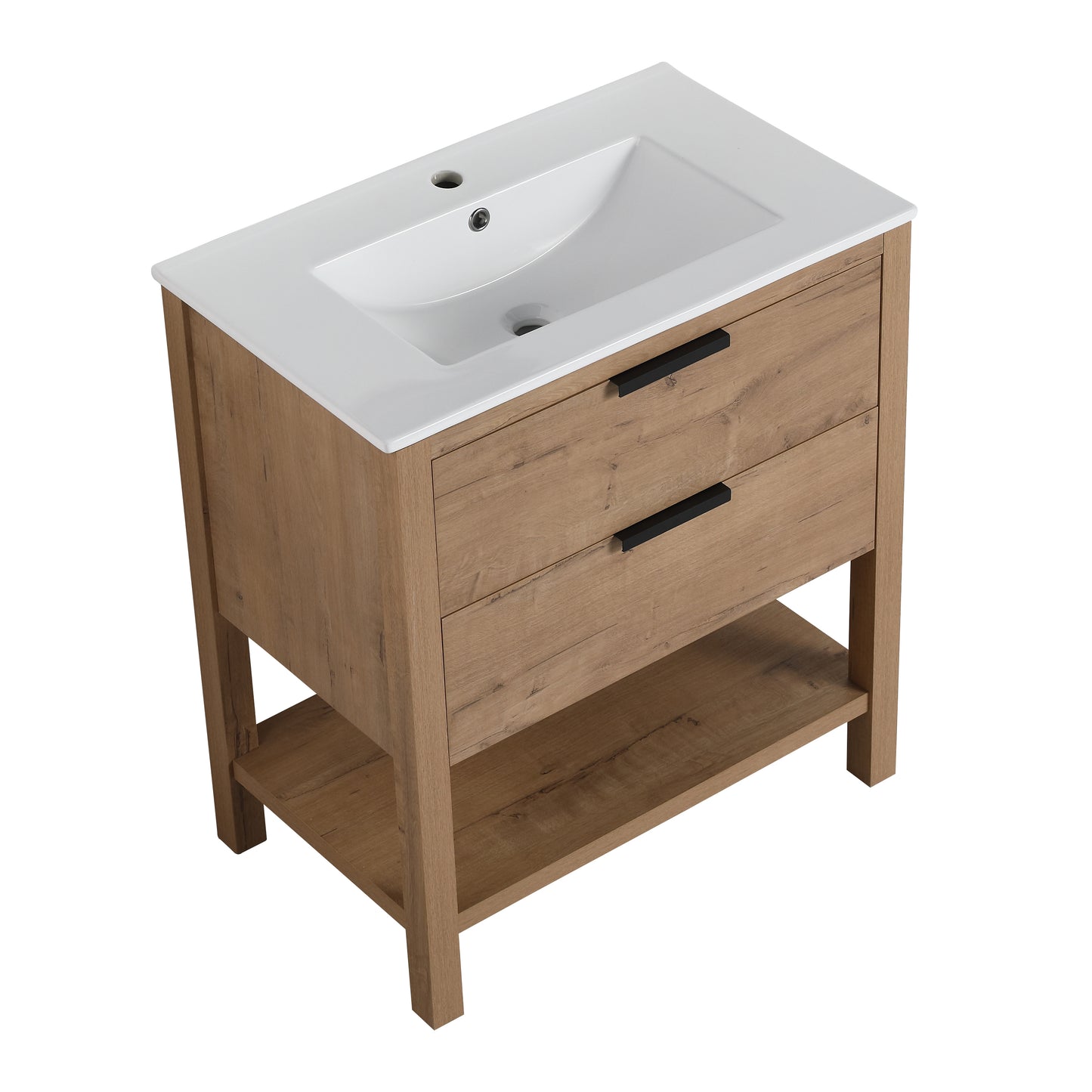 Mueble de baño de 30 pulgadas con construcción de madera contrachapada y 2 cajones, diseño moderno para baños