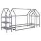 Twin House-Shaped Floor Bed with 2 Detachable Stands Grey