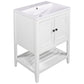 White Modern Sleek Bathroom Vanity Elegant Ceramic Sink with Solid Wood Frame Open Style Shelf