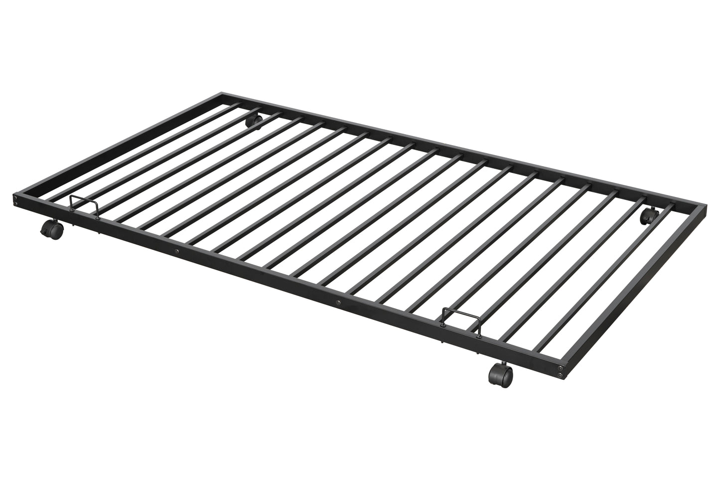 Metal double bed with casters/sturdy frame/no noise/comfortable guardrail/2 side ladders/no need for spring box