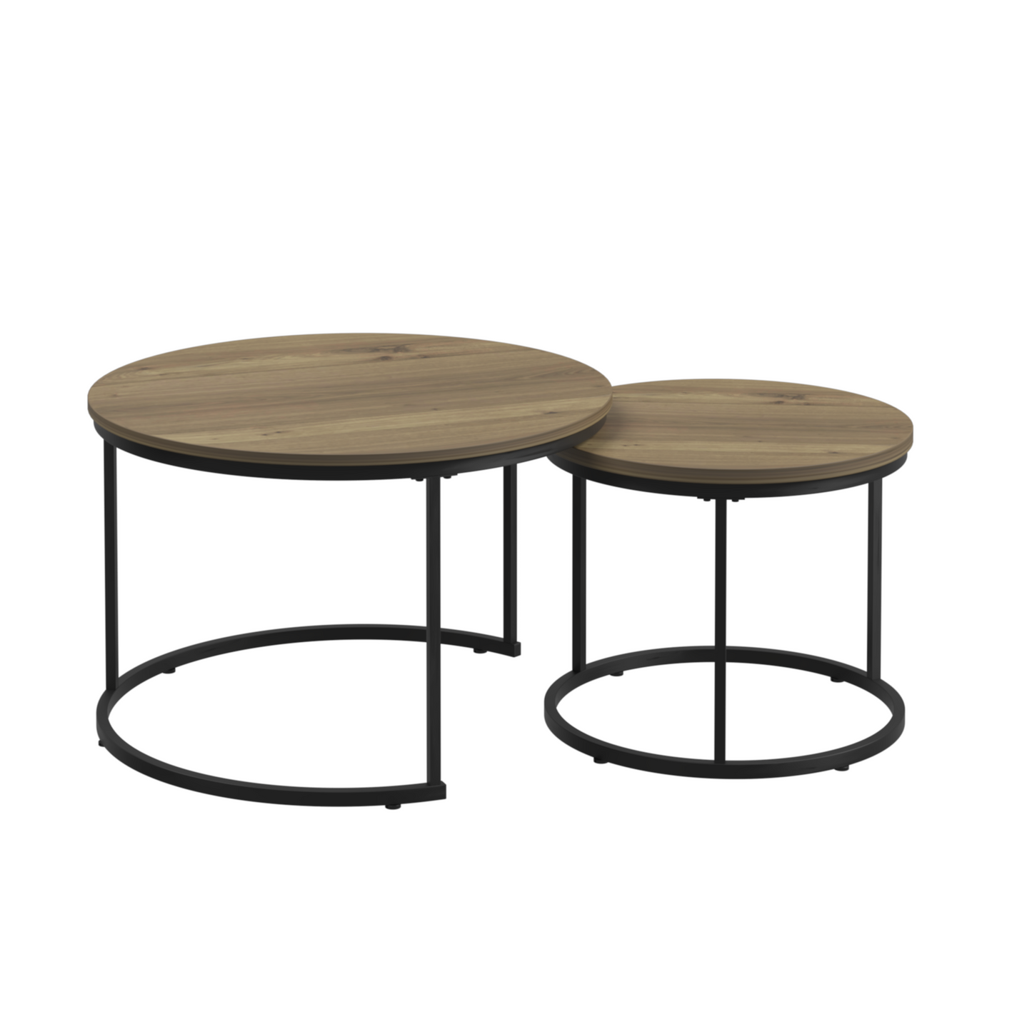 A set of nested coffee tables, 27.6-inch round coffee table, industrial wood veneer, with sturdy metal frame (brown)