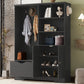 Multi-functional Hall Tree with Storage Shelves Drawers and Cabinet, Elegant Hallway Shoe Cabinet with Bench Modern Black