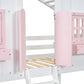 Twin over Twin House Bunk Bed with Roof , Window, Window Box, Door , with Safety Guardrails and Ladder, Pink/White