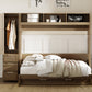 Full Size Murphy Bed with Wardrobe, Drawers, and Open Shelves, Antique Grey Finish for Functional Bedrooms