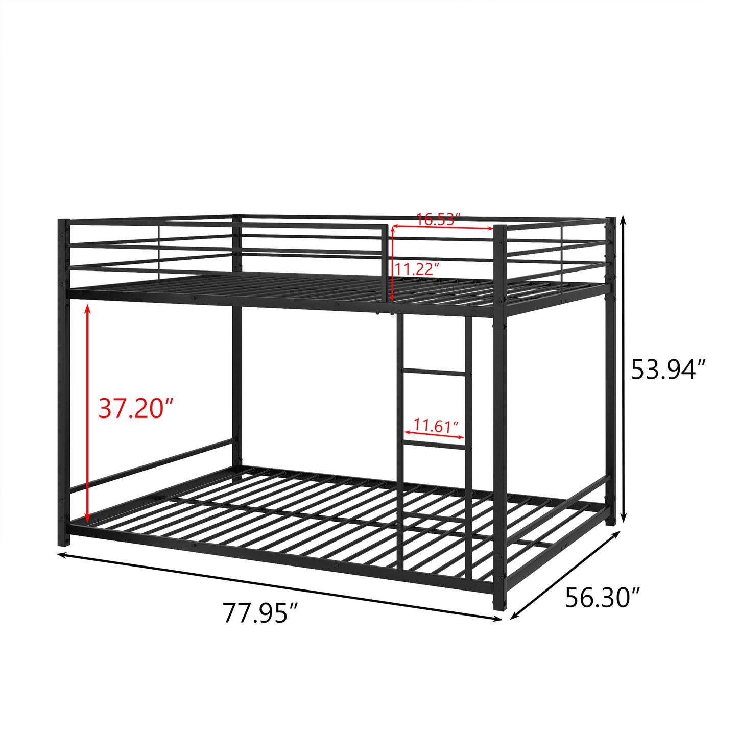 Metal Bunk Bed Full Over Full Bunk Bed Frame with Safety Guard Rails Heavy Duty Space-Saving Design Easy Assembly Black