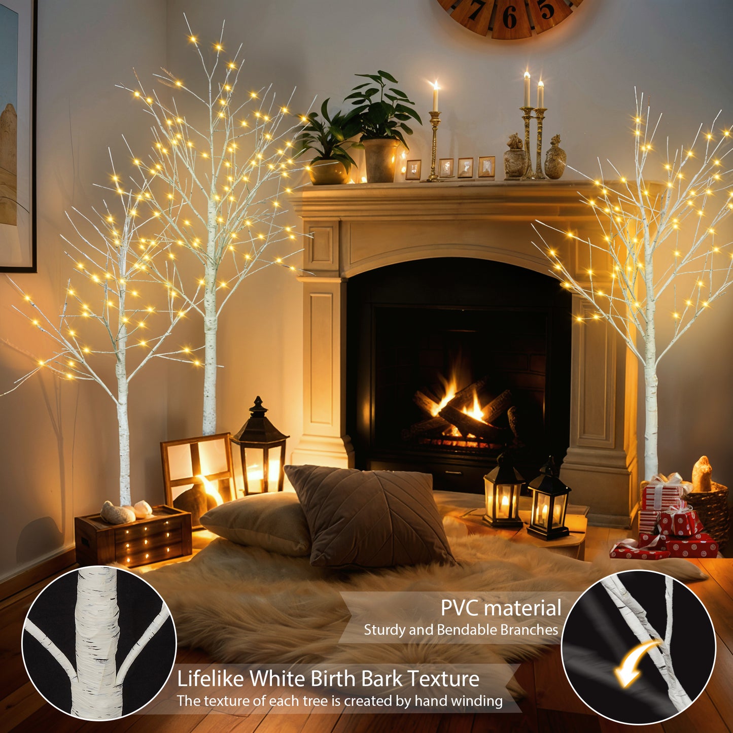 Artificial birch tree with light, 4FT 48 LED/5FT 72 LED/6FT 96 LED, with warm white light, indoor and outdoor decoration