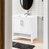 Bathroom Vanity with Sink Multi-functional Bathroom Cabinet with Doors and Drawers Solid Frame and MDF Board, White