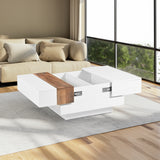 ON-TRANS 31.4 inches x 31.4 inches with sliding tabletop, high gloss center table, hidden storage room white