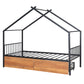 Twin Size Metal House Bed with Two Drawers, Black