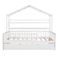 Wooden Full Size House Bed with Twin Size Trundle Kids Bed with Shelf White