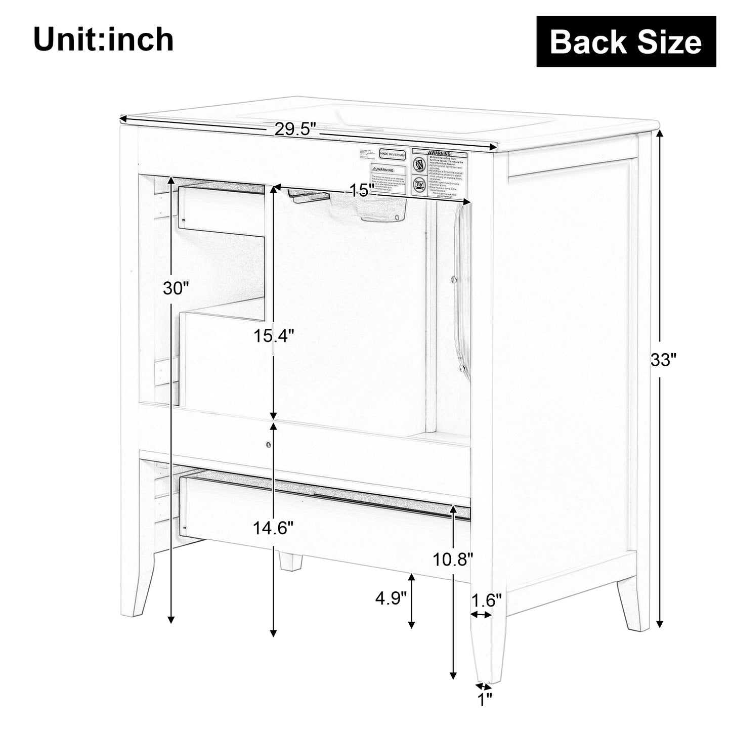 Bathroom Vanity with Sink, Bathroom Vanity Cabinet with Three Drawers and Door, Solid Wood and MDF, White