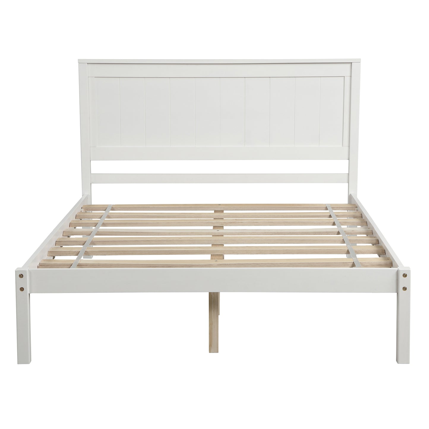 Platform Bed Frame with Headboard   Wood Slat Support  No Box Spring Needed  Full White