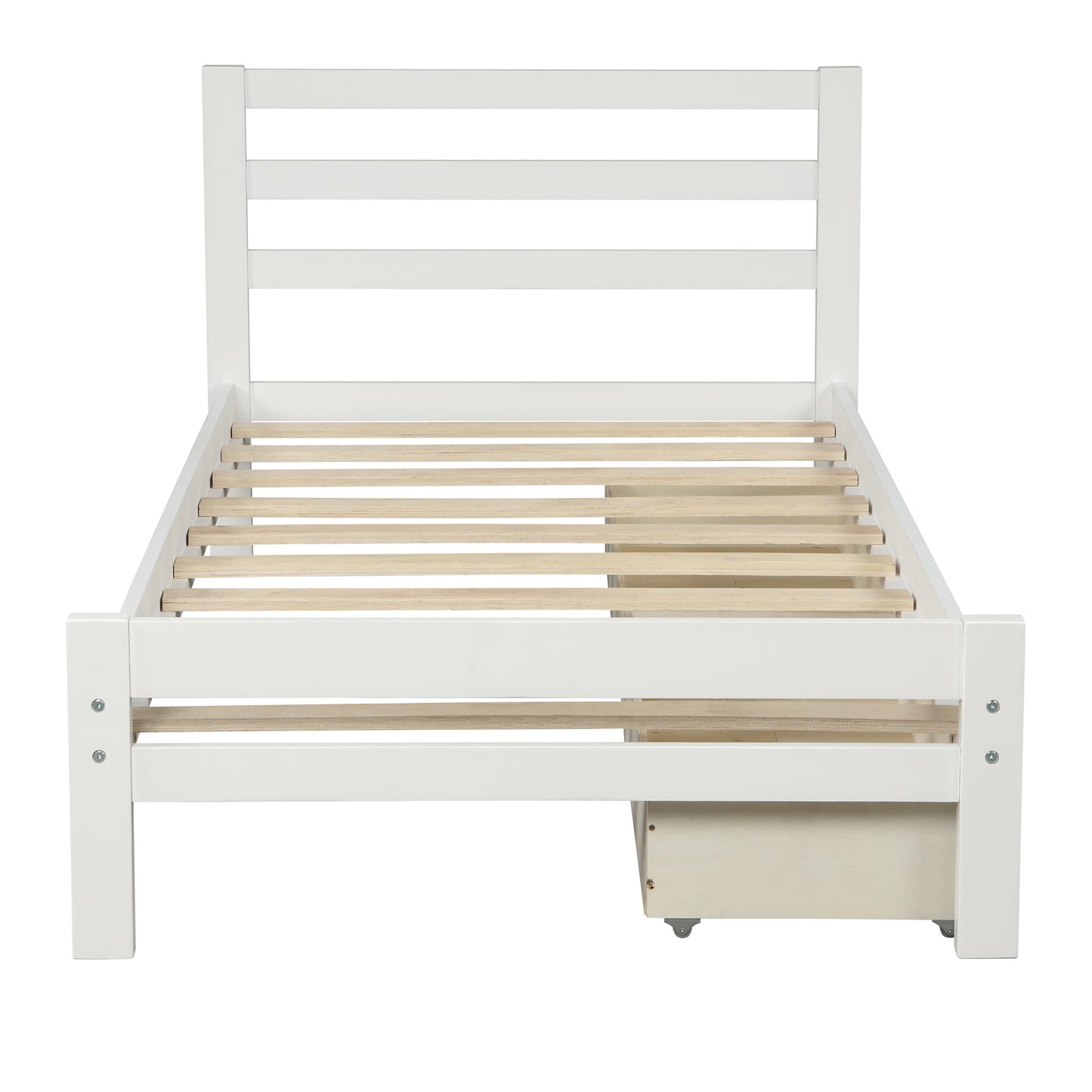 Wood platform bed with two drawers twin (white)