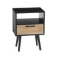 Rattan End table with Power Outlet & USB Ports Modern nightstand with drawer and solid wood legs black