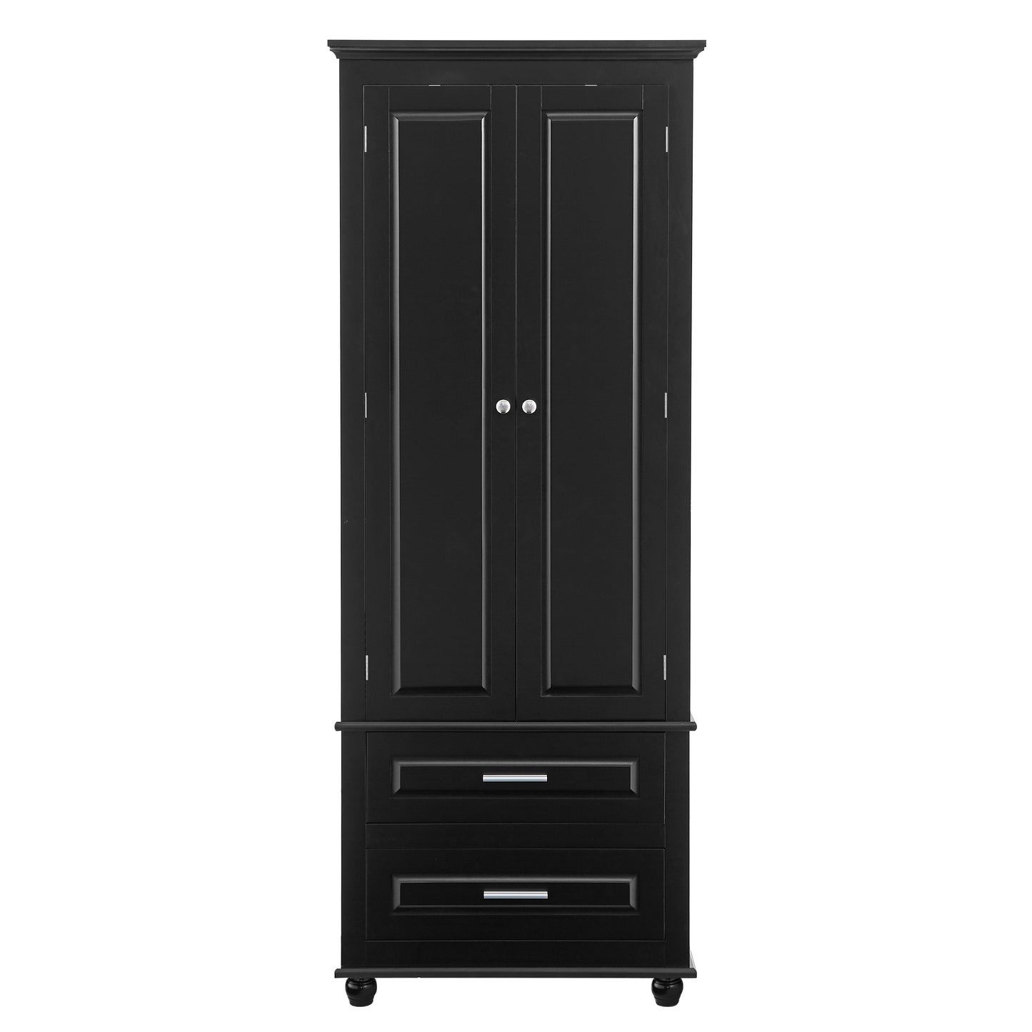 Tall Storage Cabinet with Two Drawers, Perfect for Bathrooms and Offices, Black Finish